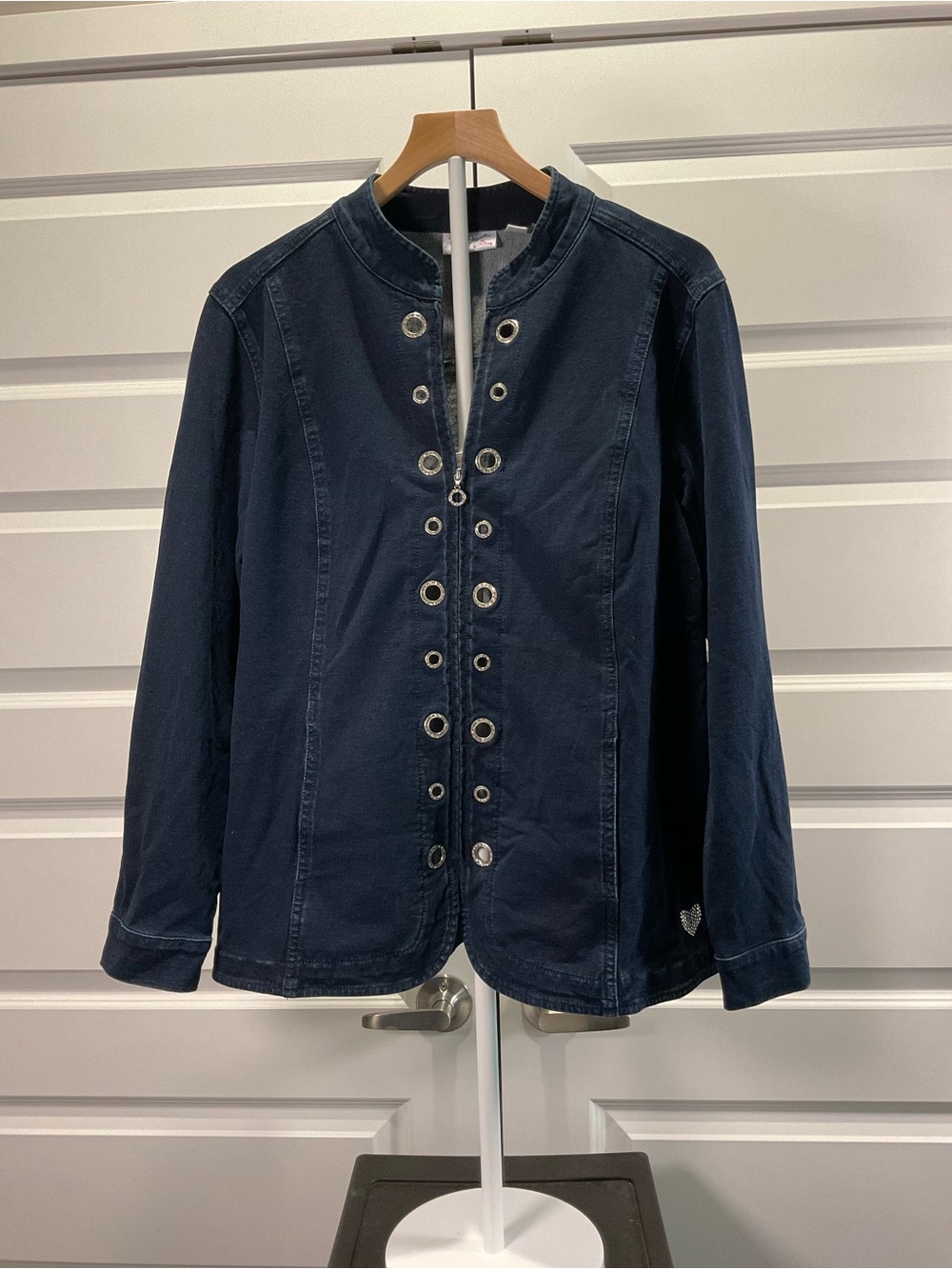 Women’s Navy Grommet-Front Jean Jacket